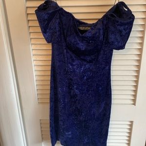 Vintage (1988) Violet crushed velvet off the shoulder mini dress